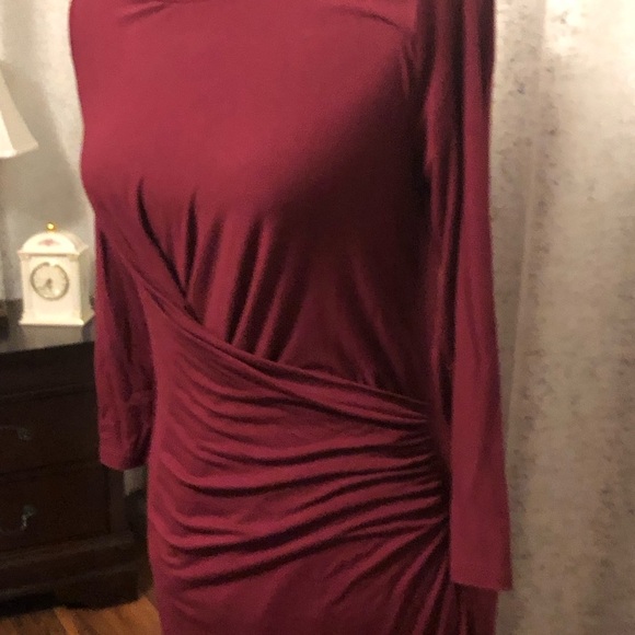 ANN TAYLOR formal evening wrap burgundy midi dress/size S - Picture 3 of 11